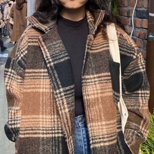 Oversized Brown Plaid Coat Yesstyle